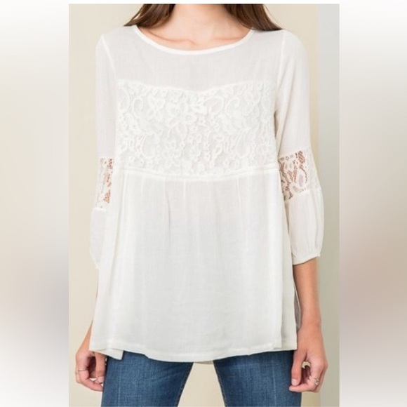 Hayden LA Cream Blouse Lace Detail Bohemian Boho Shirt Women’s NEW - Picture 1 of 6